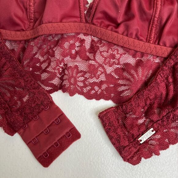 Victorias Secret Lace Bralette Burgundy Adjustable Halter Neck Lined Women Small - Picture 12 of 16
